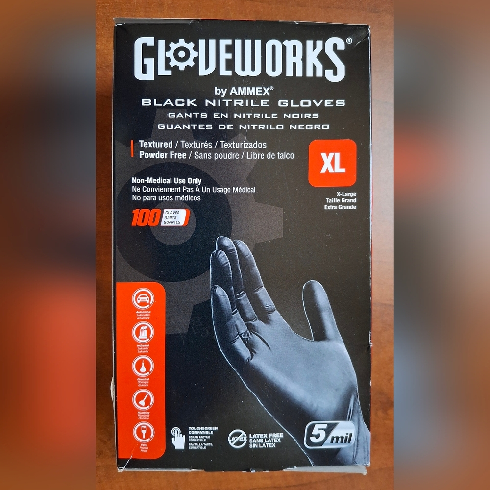 GLOVEWORKS XL Black Disposable Nitrile Industrial Gloves Powder Free 100ct